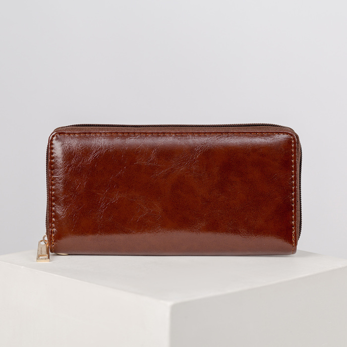 Кошелёк женский "Стелла", 3 отдела, для карт, для монет, с ручкой, цвет коричневый