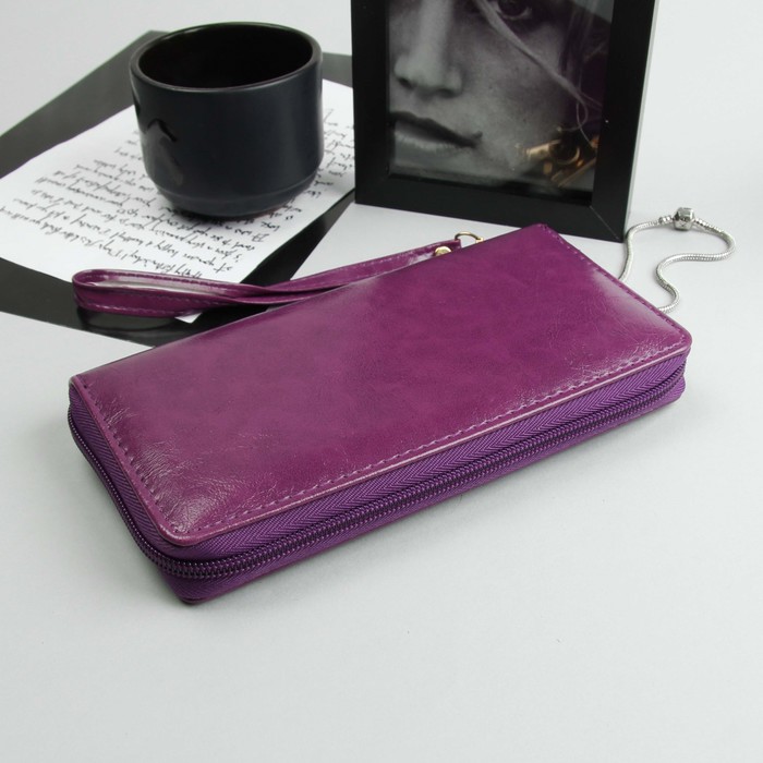 Кошелёк женский "Стелла", 3 отдела, для карт, для монет, с ручкой, цвет фиолетовый