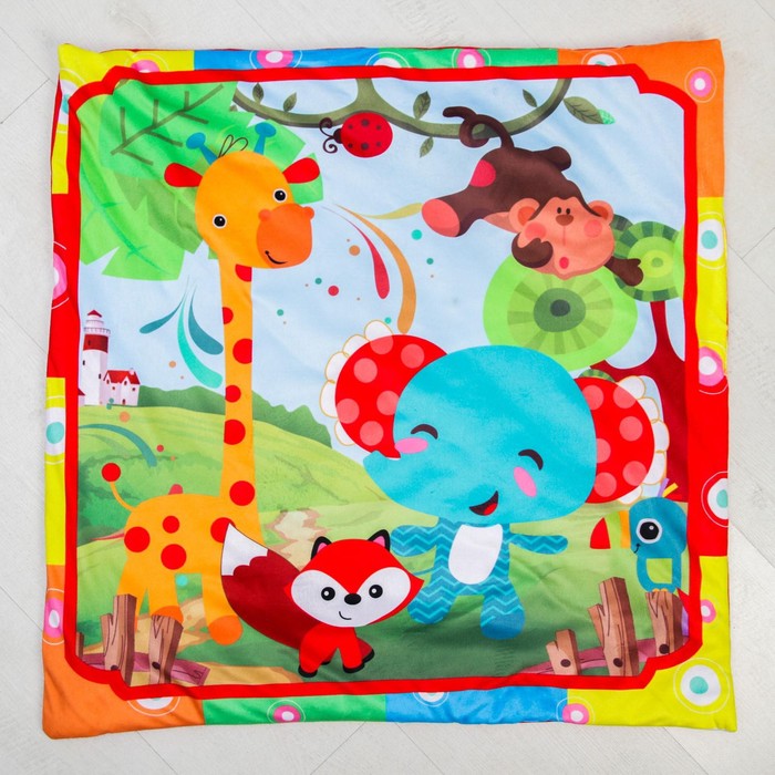 Развивающий коврик с дугами «Слоник и друзья», 5 игрушек, с подушечкой