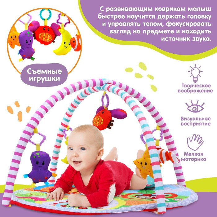 Развивающий коврик с дугами «Ёжик на прогулке», 5 игрушек, с подушечкой