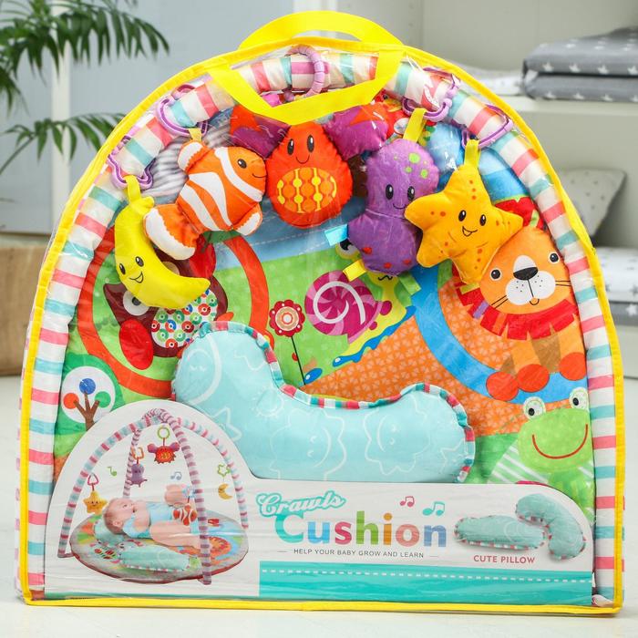 Развивающий коврик с дугами «Ёжик на прогулке», 5 игрушек, с подушечкой