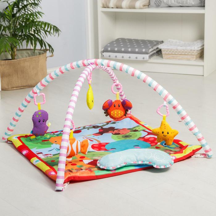 Развивающий коврик с дугами «Слоник и друзья», 5 игрушек, с подушечкой, музыкальная игрушка
