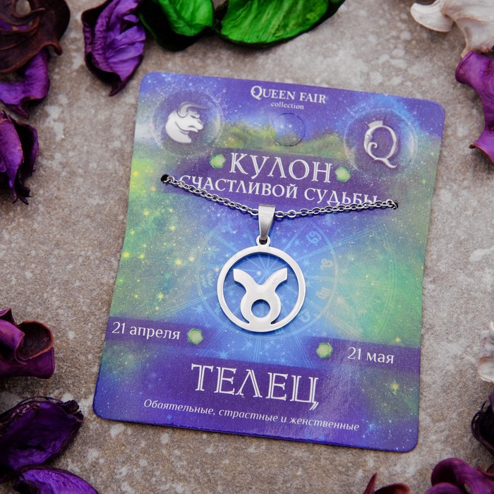 Кулон из стали "Знак зодиака" в круге,телец, цвет серебро, 45см
