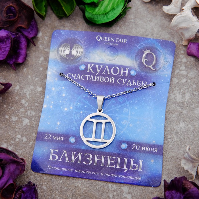 Кулон из стали "Знак зодиака" в круге, близнецы, цвет серебро, 45см