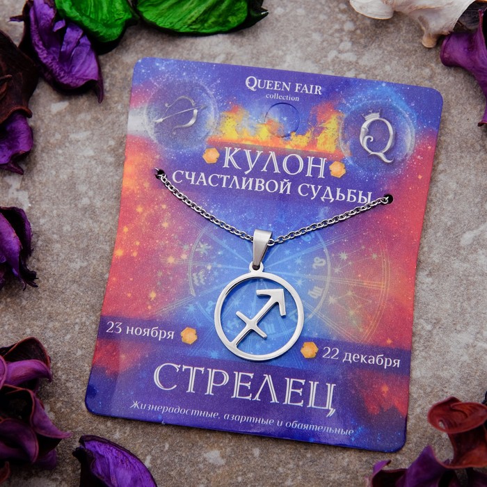 Кулон из стали "Знак зодиака" в круге, стрелец, цвет серебро, 45см