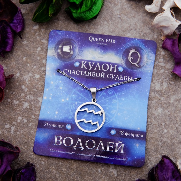 Кулон из стали "Знак зодиака" в круге, водолей, цвет серебро, 45см