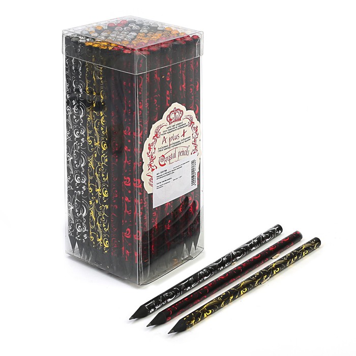 Карандаш ч/г НВ корпус черный с рисунком заточенный со стразой A plus