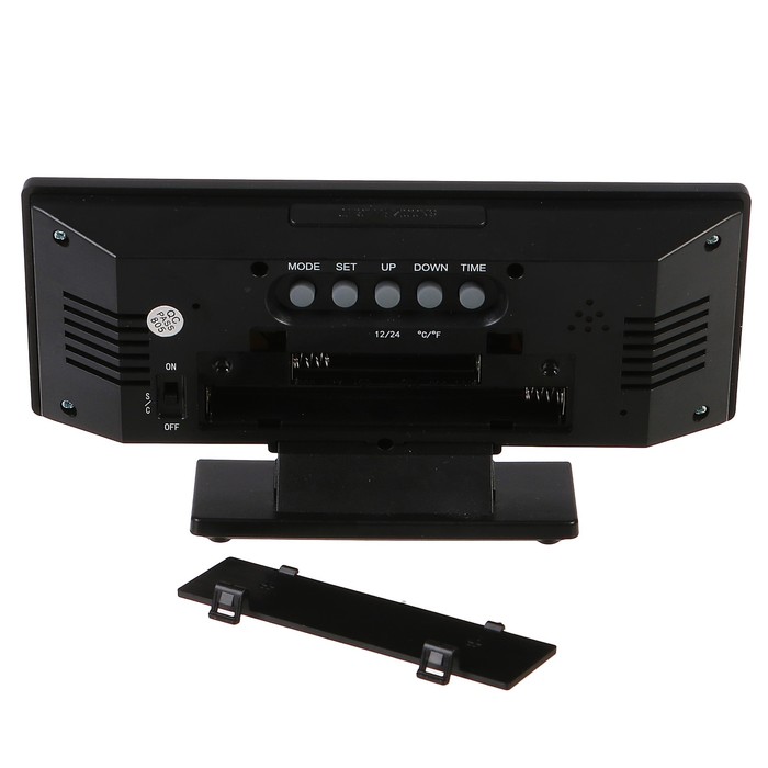 Электронные часы-будильник, подсветка на звук, бат 3ААА, день нед, тем-ра, чёрный, 9х18.5 см