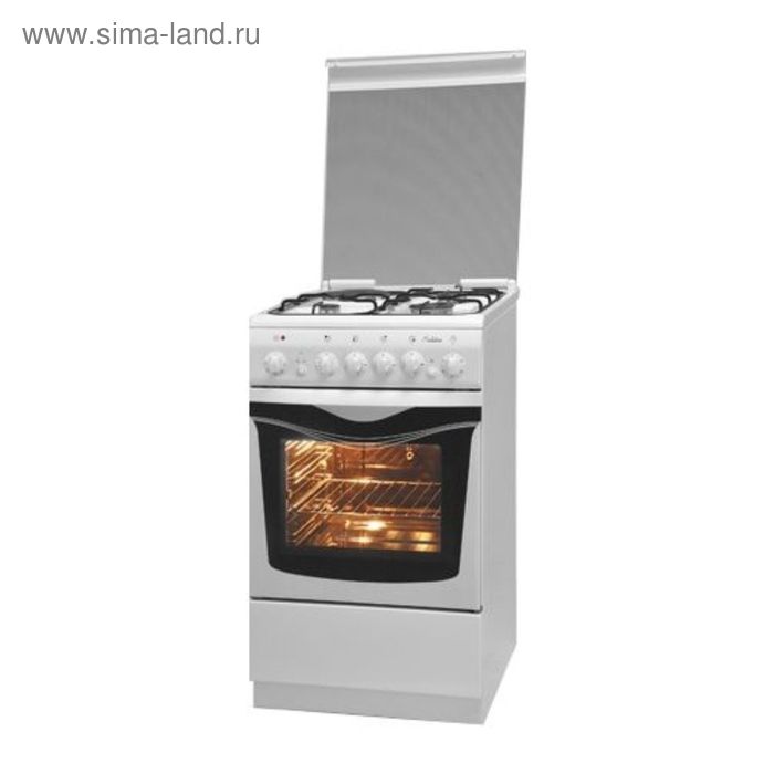 Плита De Luxe 506031.00 ГЭ, комбинированная, 4 конфорки , 54 л, электрическая духовка, белая комбинированная плита de luxe 5040 20 гэ
