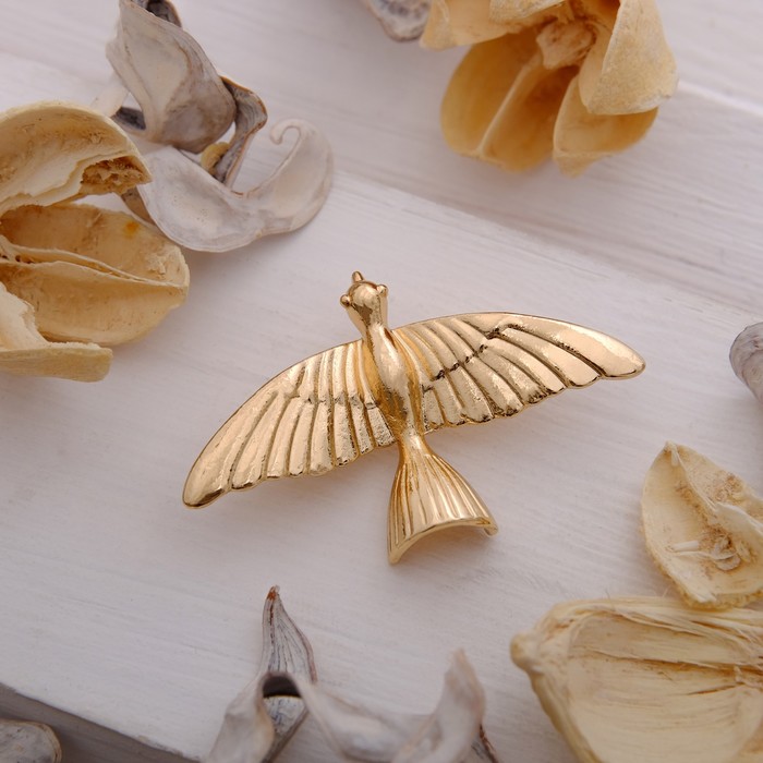 Брошь "Сойка-пересмешница", цвет золото