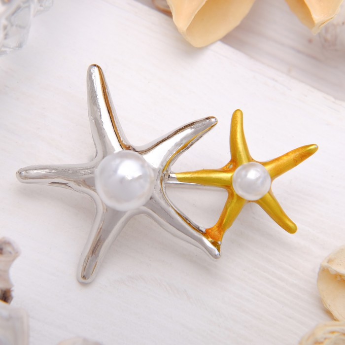 Брошь "Звезды морские", цвет серебряно-золотой