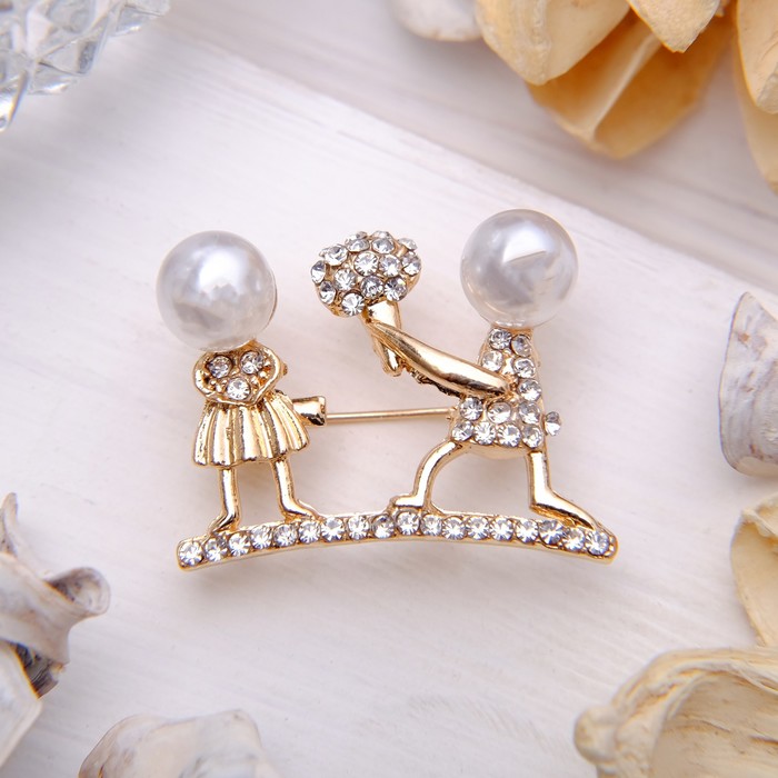 Брошь "Выходи за меня", цвет белый в золоте