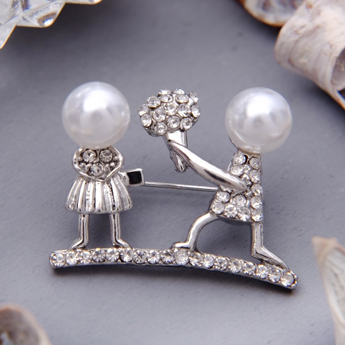 Брошь "Выходи за меня", цвет белый в серебре