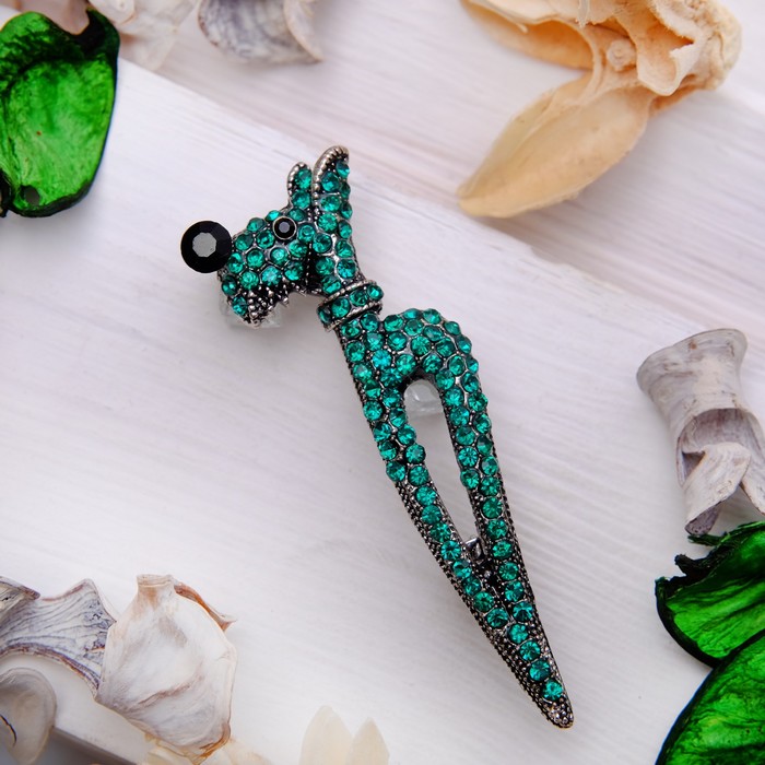 Брошь "Барбос", цвет изумрудный в черненом серебре