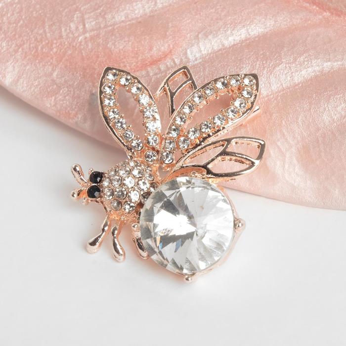 Брошь "Муха сверкающая", цвет белый в золоте