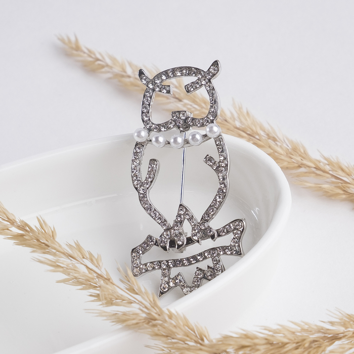 Брошь "Сова-филин" лесные, цвет белый в серебре