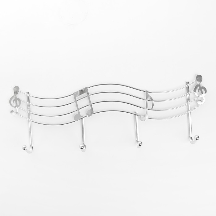Вешалка на 4 крючка 37х13х3,5 см "Мелодия", серебро