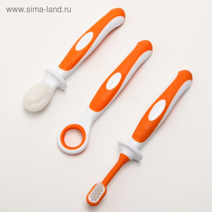 фото Набор детских зубных щёток-массажеров (силикон/нейлон), с ограничителем, цвет оранжевый крошка я