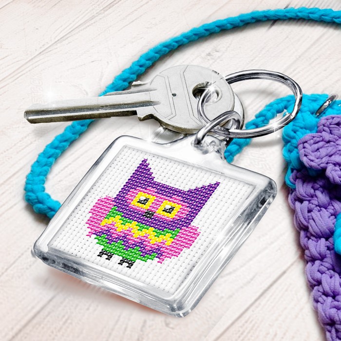 Вышивка крестиком на брелоке "Сова и пирожное", 2 канвы в наборе