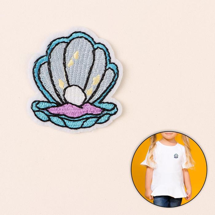 Термоаппликация "Ракушка", 5*4,5см, цвет голубой