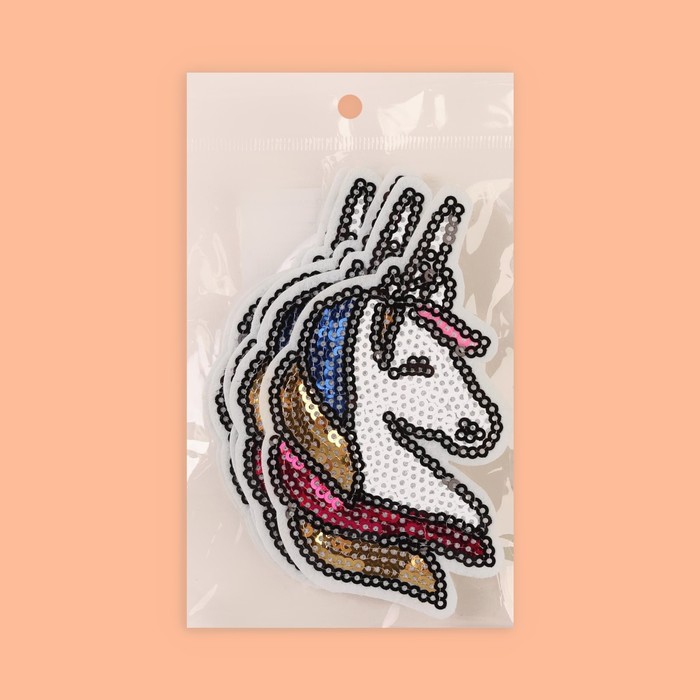 Термоаппликация "Единорог", с пайетками, 10,5*6см, цвет белый