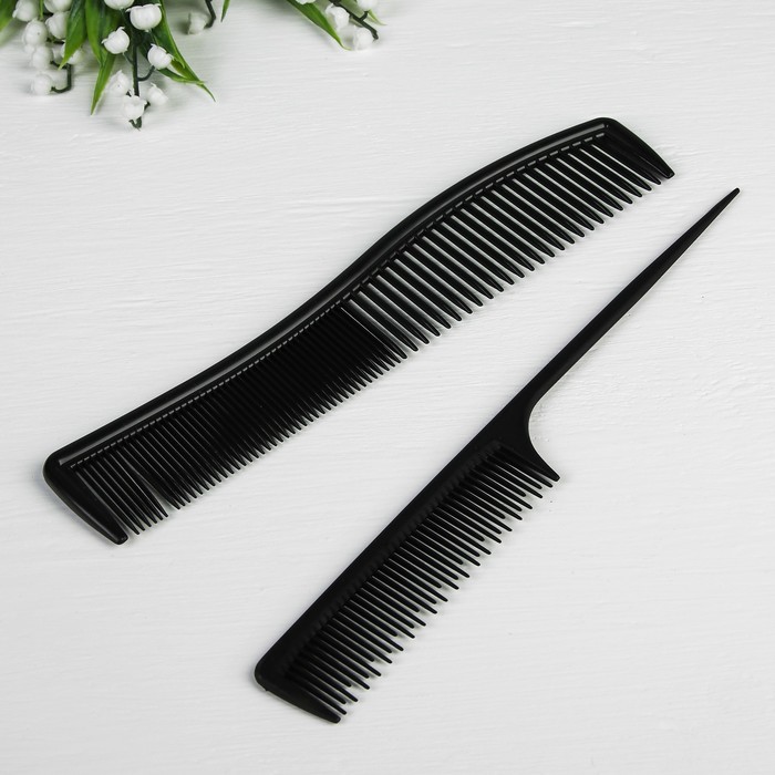 Набор расчесок, 2 предмета: с хвостиком, комбинированная, цвет чёрный