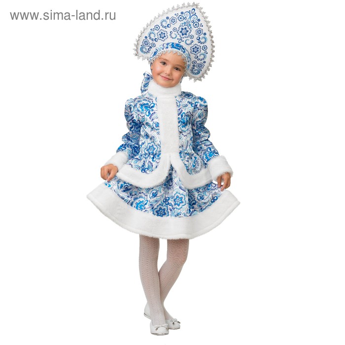 батик карнавальный костюм снегурочка бело голубые узоры размер 34 рост 134 см Карнавальный костюм «Снегурочка», бело-голубые узоры, размер 28, рост 110 см