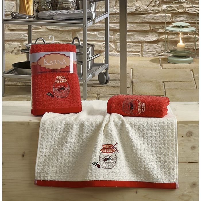Кухонные полотенца LEMON, размер 45х65 см-2 шт., махра 350 г/м2, цвет красный V3 2229