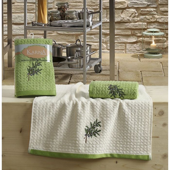 Кухонные полотенца LEMON, размер 45х65 см-2 шт., махра 350 г/м2, цвет зелёный V2 2230