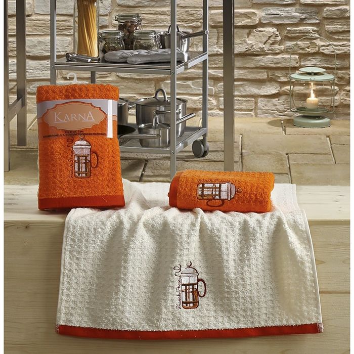Кухонные полотенца LEMON, размер 45х65 см-2 шт., махра 350 г/м2, цвет оранжевый V2 2232