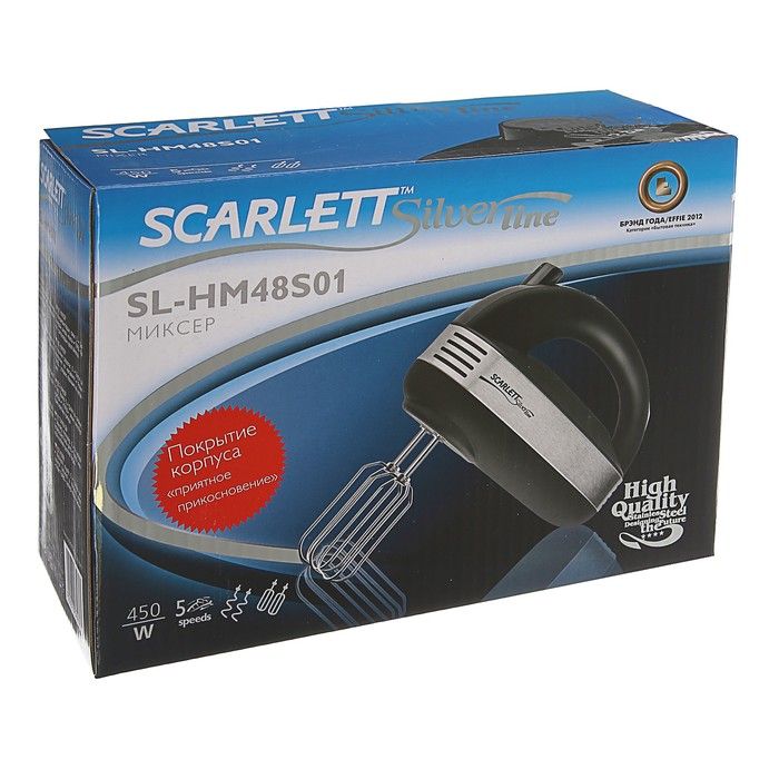 Миксер Scarlett SL-HM48S01, ручной, 450 Вт, чёрный/серебристый