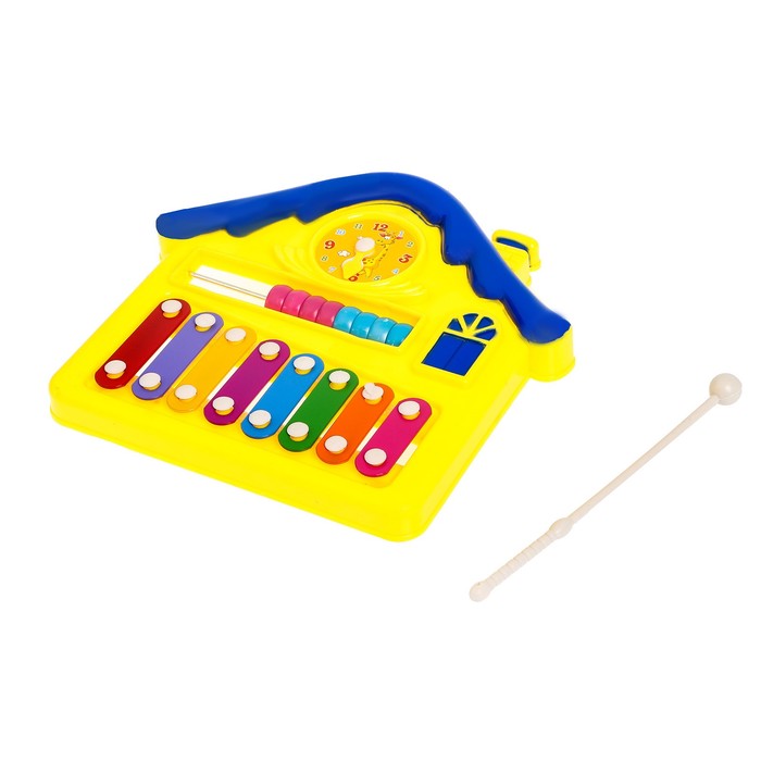 Металлофон "Домик" с часиками и счётами, цвета МИКС