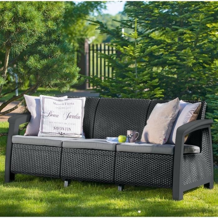 Диван Corfu Love Seat Max, 3-местный, 180 х 70 х 80 см, искусственный ротанг, цвет графит