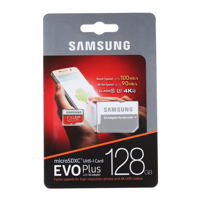 Карта памяти Samsung EVO PLUS MicroSDXC (MB-MC128GA), RU, 100Mb/s, 90mb/s