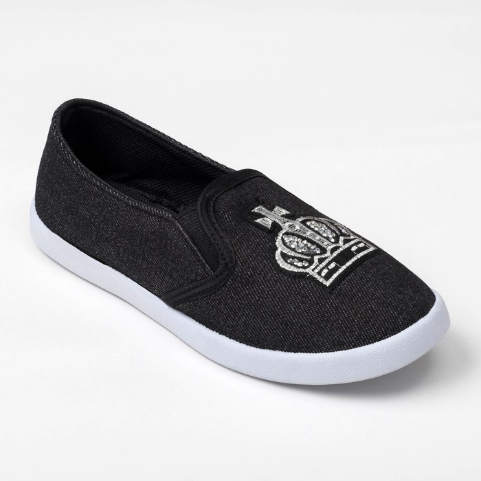 Слипоны "KAFTAN" женские с нашивкой "Корона", черная джинса, 36 р-р