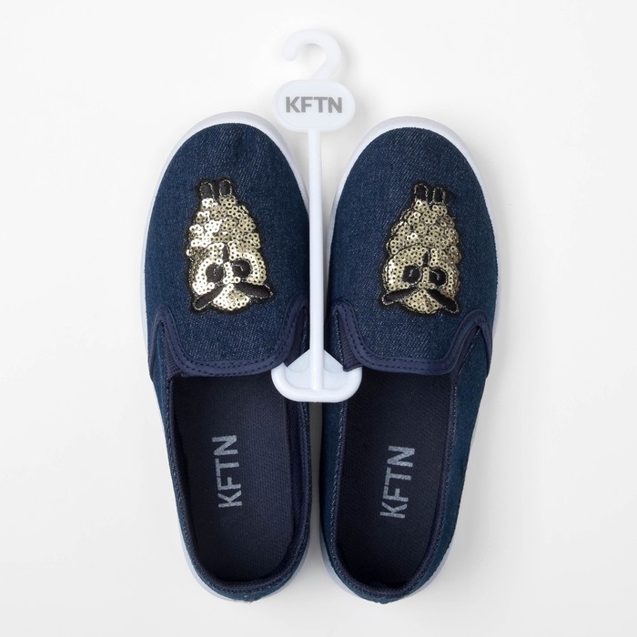 Слипоны "KAFTAN" женские с нашивкой "Сова", темно синяя джинса, 36 р-р