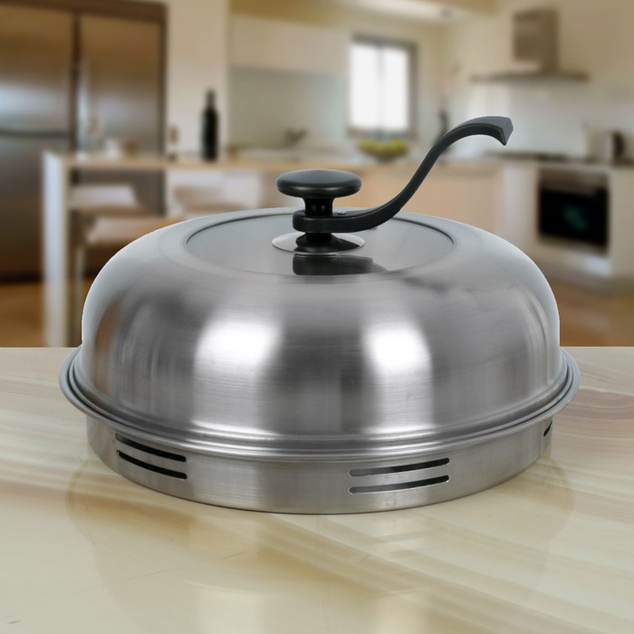 Сковорода 33 см "Гриль-газ", съемная ручка, стеклянная крышка