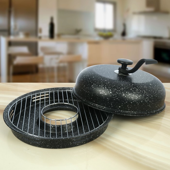 Сковорода 33 см "Гриль-газ" , мраморное покрытие, съемная ручка