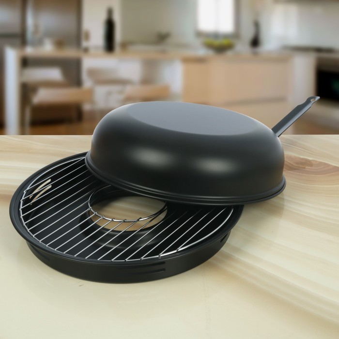 Сковорода 33 см "Гриль-газ", керамическое покрытие, съемная ручка