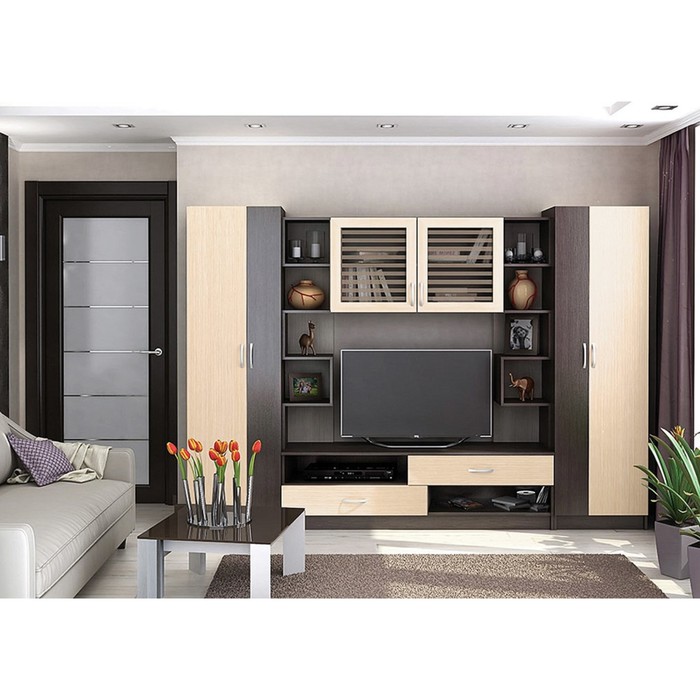 Гостиная Марта-10, 1920х2700х420, Венге/Дуб молочный