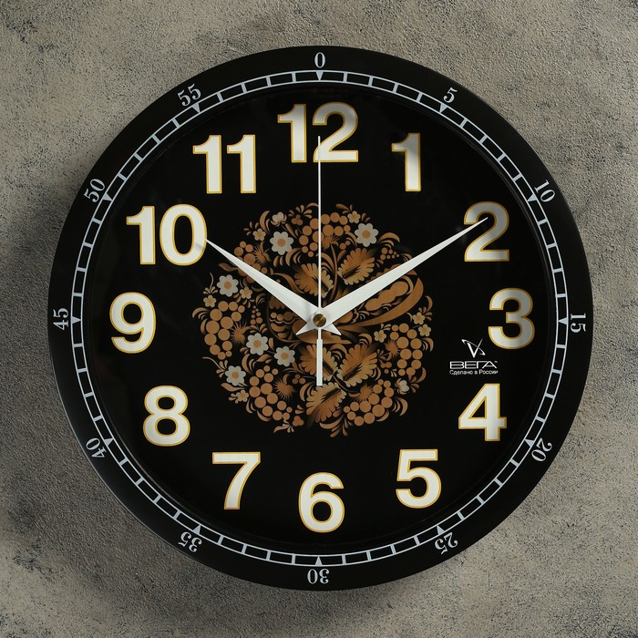 Часы настенные круглые "Хохломские мотивы", d=28,5 см, чёрные