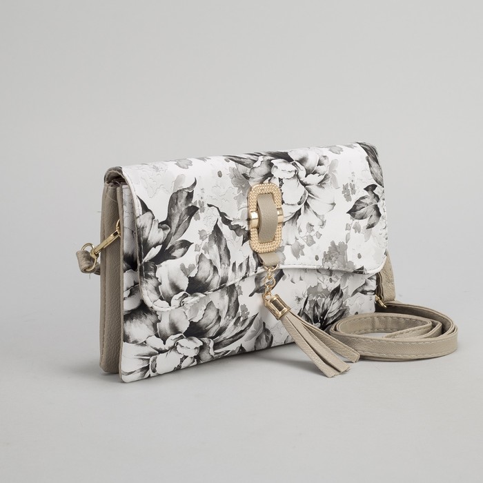 Клатч женский, 3 отдела на молнии, длинный ремень, цвет хаки