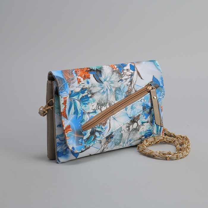 Клатч женский, 3 отдела на молнии, наружный карман, длинный ремень, цвет хаки