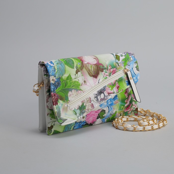 Клатч женский, 3 отдела на молнии, наружный карман, длинный ремень, цвет белый