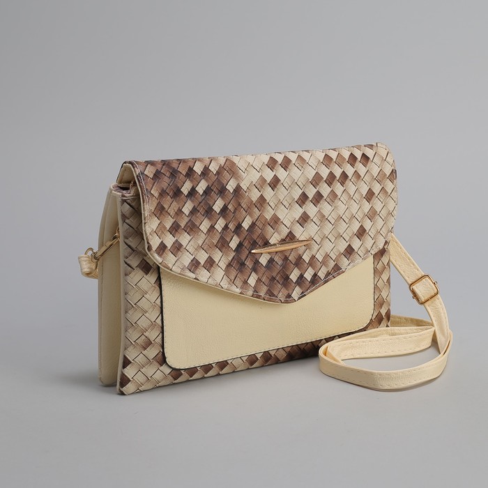 Клатч женский, 3 отдела на молнии, длинный ремень, цвет бежевый