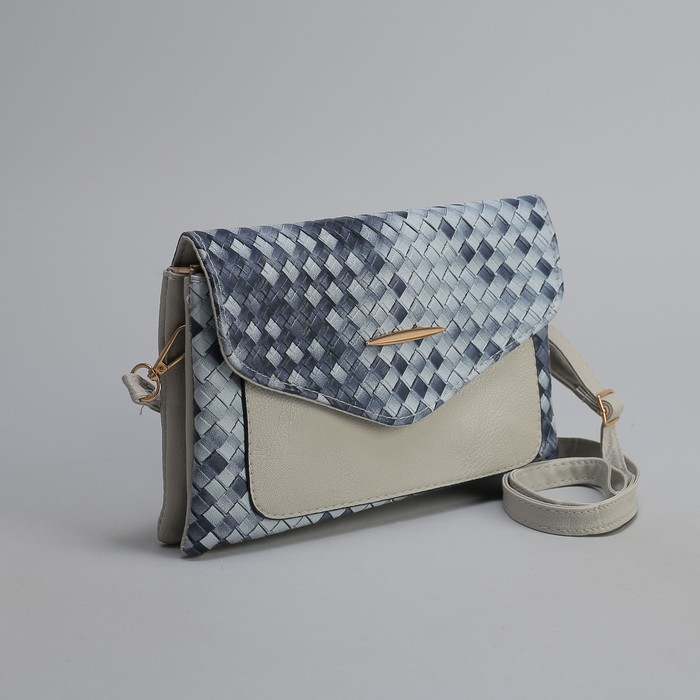 Клатч женский, 3 отдела на молнии, длинный ремень, цвет серый