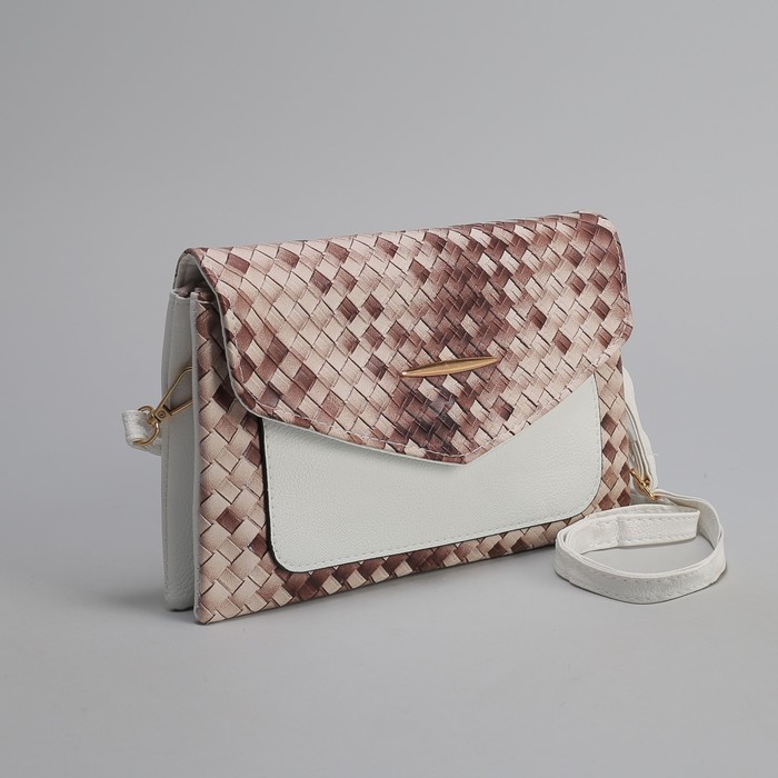 Клатч женский, 3 отдела на молнии, длинный ремень, цвет белый