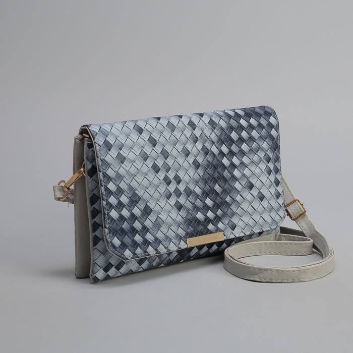 Клатч женский, 3 отдела на молнии, длинный ремень, цвет серый