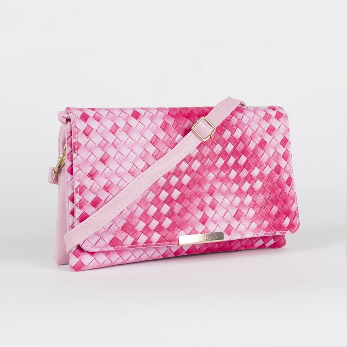 Клатч женский, 3 отдела на молнии, длинный ремень, цвет розовый