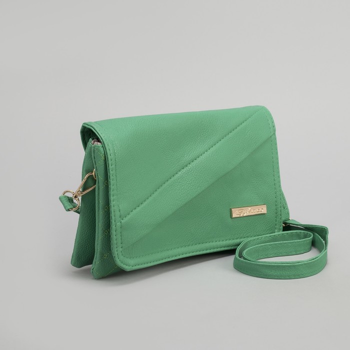 Клатч женский, 3 отдела на молнии, длинный ремень, цвет бирюза